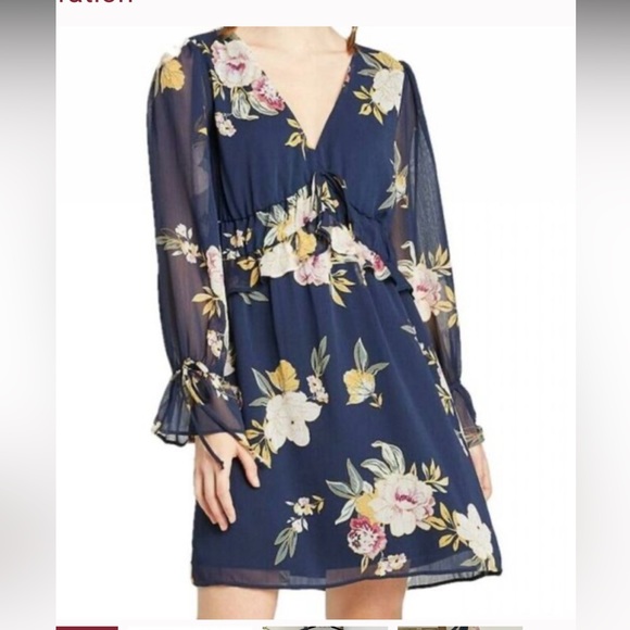 Xhilaration Dresses & Skirts - Xhilaration Floral Long Sleeve V-Neck Tie Front Mini Dress